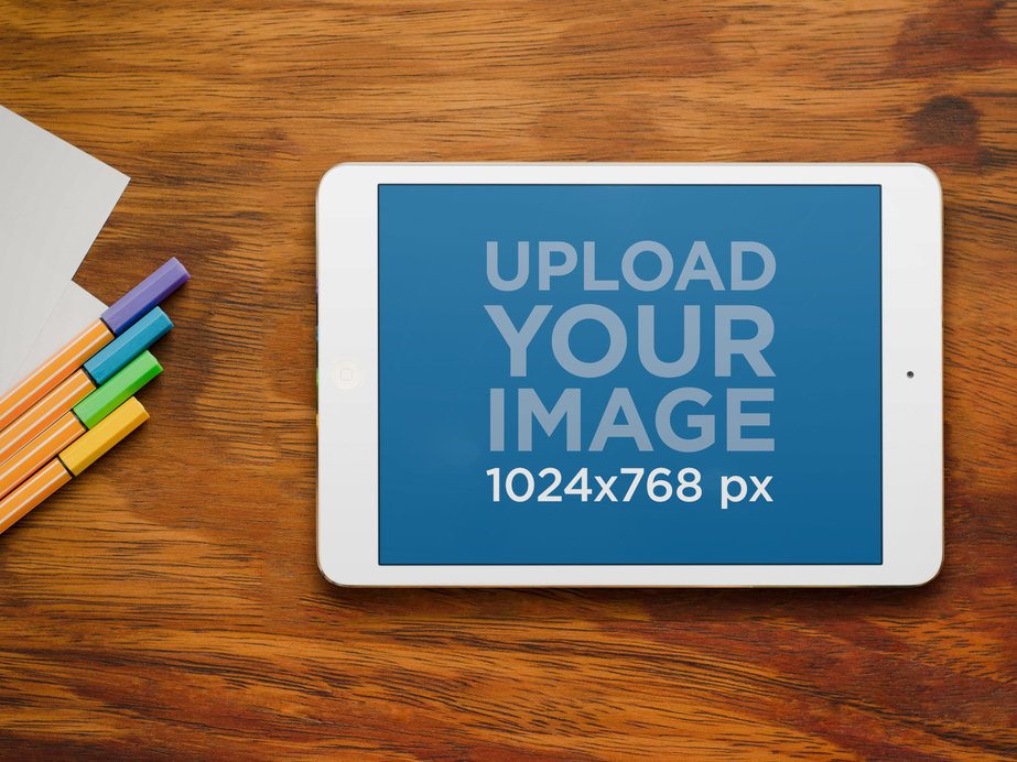 iPad Mini Mockup Featuring Some Color Pens 