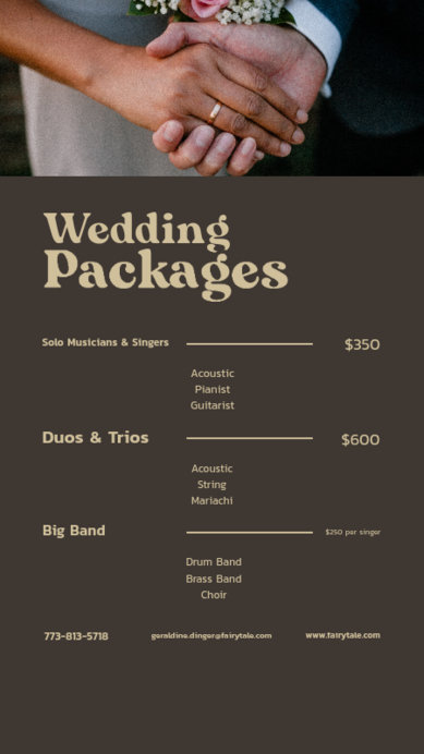 Instagram Story Maker Promoting a List of Wedding Music Band Packages