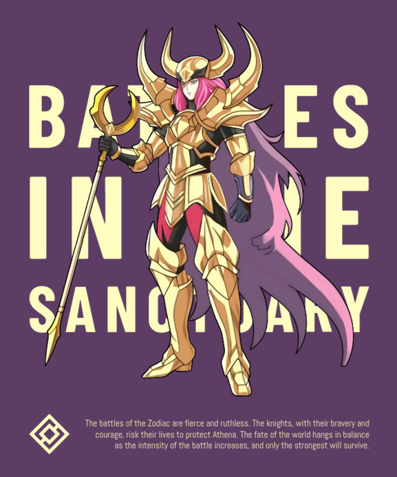 T-Shirt Design Maker Featuring an Illustrated Warrior Inspired by the Knights of the Zodiac