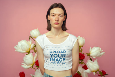 AI-Generated Mockup of a Woman Wearing a Rolled-Up T-Shirt 
