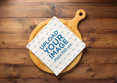 Cloth Placemat Mockup Featuring a Wooden Surface
