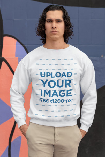 Mockup Featuring a Man with Long Hair Wearing a Gildan Sweatshirt