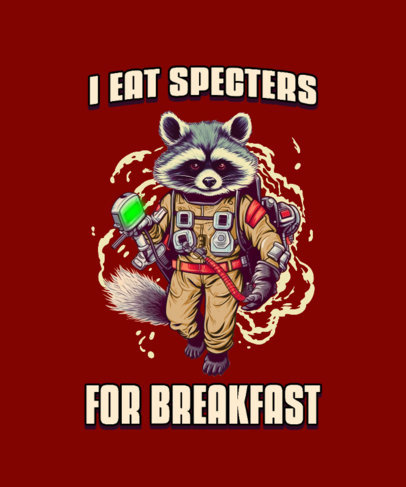 Ghostbusters-Inspired T-Shirt Design Generator Featuring an AI-Themed Raccoon