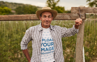 Labor Day-Themed Mockup of an Elderly Farmer with a T-Shirt and a Hat