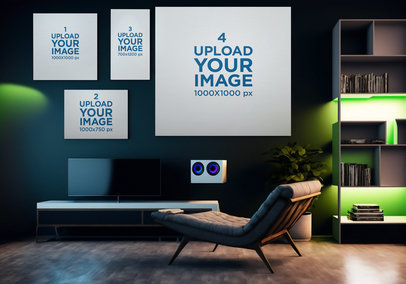 Art Print Mockup Featuring an AI-Generated Gaming-Themed Living Room m32565