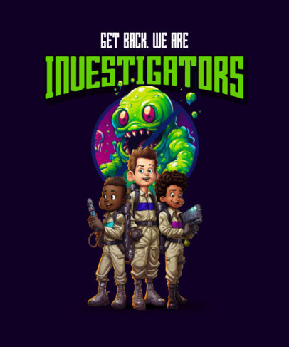Ghostbusters-Inspired T-Shirt Design Generator Featuring an Illustrated Squad of Kids 