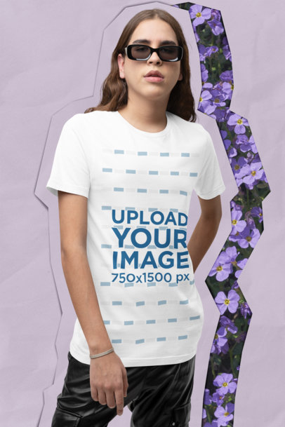 Collage-Style Mockup Featuring a Man with Long Hair Wearing a Bella Canvas Tee