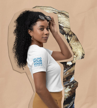 Collage-Aesthetic Mockup of a Woman Wearing a T-Shirt with a Customizable Sleeve m33160