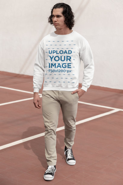 Gildan Sweatshirt Mockup of a Man with Curly Hair at a Volleyball Court
