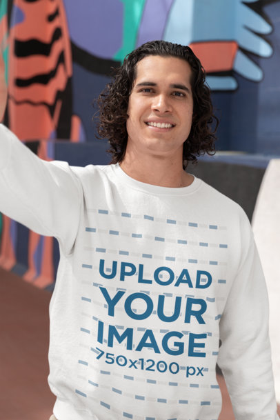 Gildan Sweatshirt Mockup Featuring a Happy Man Taking a Selfie for a TikTok