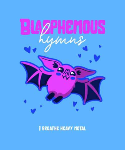 Death Metal-Inspired T-Shirt Design Template Featuring a Cute Bat Illustration