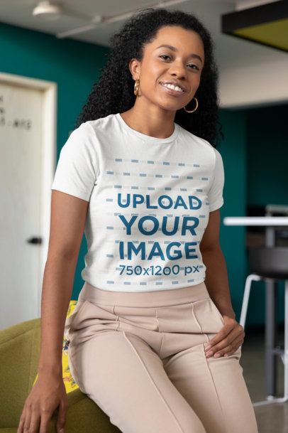 Bella Canvas T-Shirt Mockup Featuring a Smiling Woman Posing for a TikTok