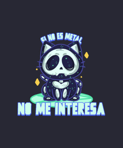 T-Shirt Design Template with a Death Metal Theme Featuring an Illustrated Cat Skeleton