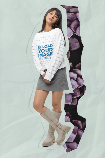 Gildan Sweatshirt Mockup of a Woman with Long Hair Posing in a Studio