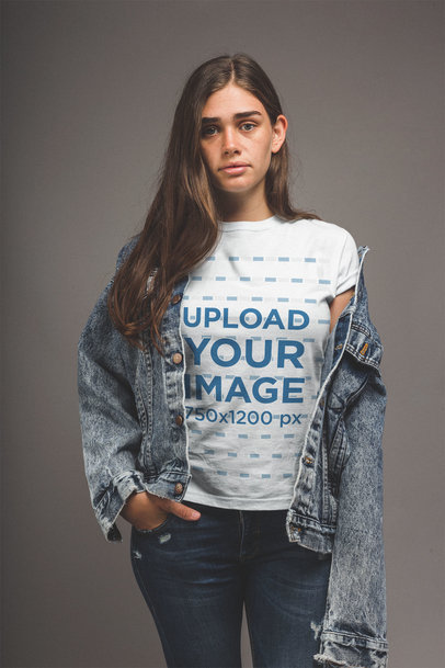 T-Shirt Mockup of a Woman with a Hand in her Pocket