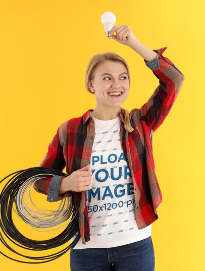 Round-Neck T-Shirt Mockup of a Woman Worker for Labor Day