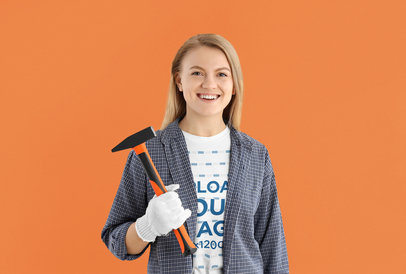 T-Shirt Mockup Featuring a Cheerful Woman and a Labor Day Theme