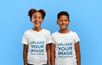 T-Shirt Mockup of a Happy Brother and Sister Posing for Siblings Day