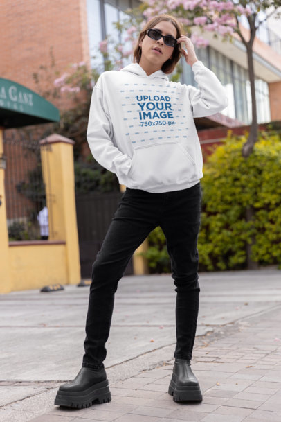 Gildan Hoodie Mockup of a Stylish Man Posing by the Street