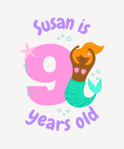 Birthday-Themed T-Shirt Design Maker with Colorful Numbers and Mermaid Illustrations