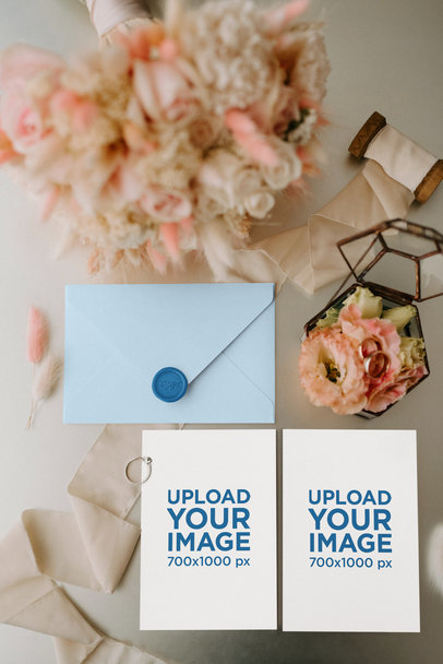 Mockup of Two Wedding Programs Featuring an Engagement Ring