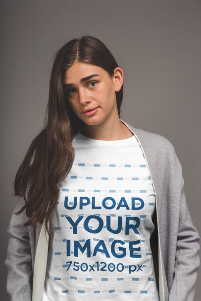 Crewneck Sweater Mockup of a White Girl Wearing a Grey Heather Coat a20864