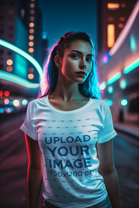 Placeit - Mockup of an AI-Created Woman Wearing a Round-Neck T-Shirt at