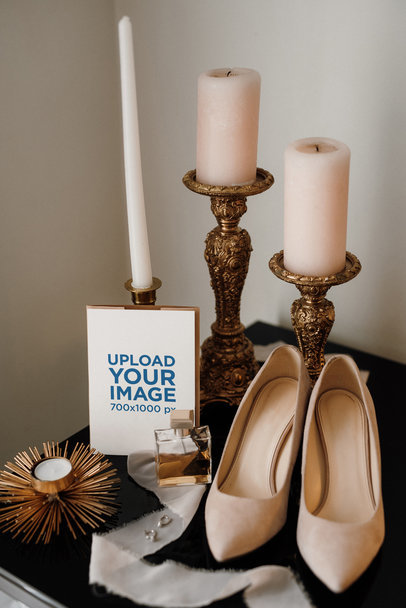 Mockup of a Wedding Program Featuring a Pair of Heels and Candles m34115 r-el2