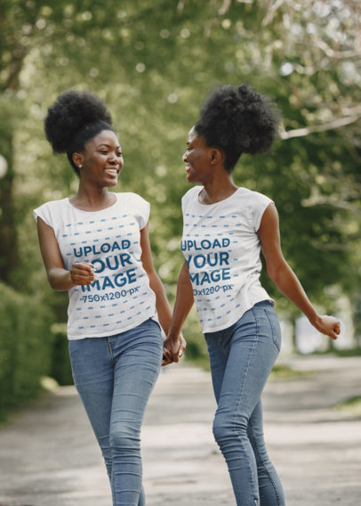 Siblings Day-Inspired Sleeveless Tee Mockup of Two Happy Sisters Holding Hands m32836 r-el2