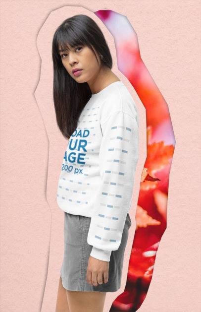 Gildan Sweatshirt Mockup of a Serious Woman Featuring a Collage Aesthetic