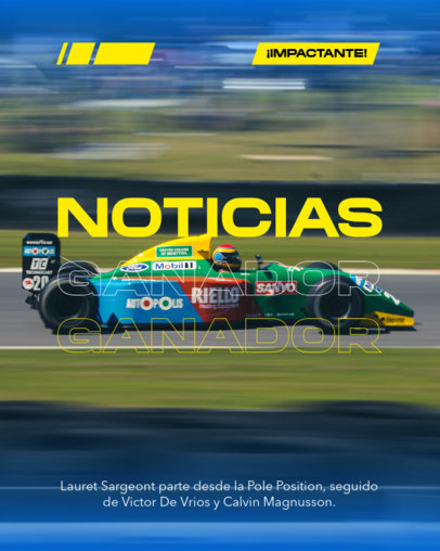 Instagram Post Design Creator for Racing News with a Car Picture