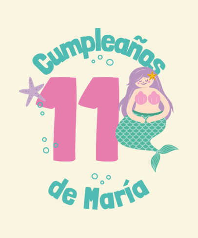 T-Shirt Design Template Featuring a Smiling Mermaid for a Kid's Birthday