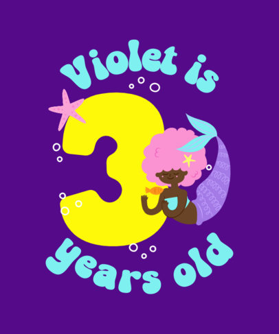 T-Shirt Design Template for a Girl's Birthday Party with a Mermaid Drawing 5644b