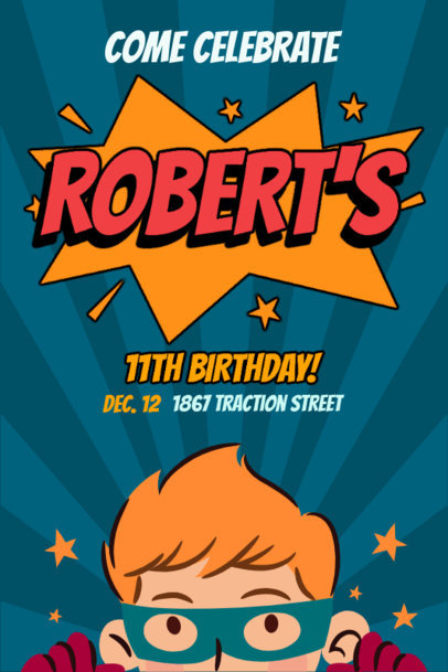Party Invitation Design Maker for a Boy's Birthday with Illustrated Hero Graphics