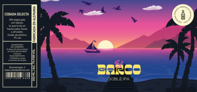 Beer Label Template Featuring an Illustrated Bay Sunset  6318d-el1