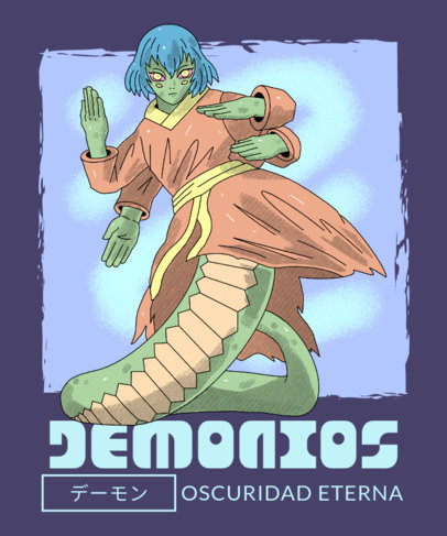 T-Shirt Design Template with a Fantasy Lizard Creature Inspired by Demon Slayer 4299j 5897