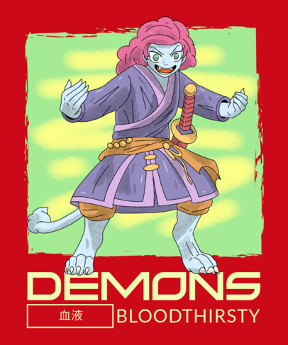 Demon Slayer-Inspired T-Shirt Design Creator with a Spooky Creature Illustration 4299l 5897