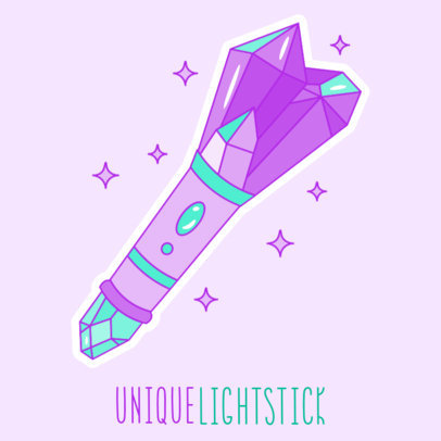 Sticker Template for K-Pop Fanatics Featuring a Lightstick Graphic