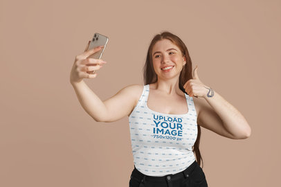 Selfie-Themed Mockup of a Happy Woman Wearing a Tank Top m34248 r-el2