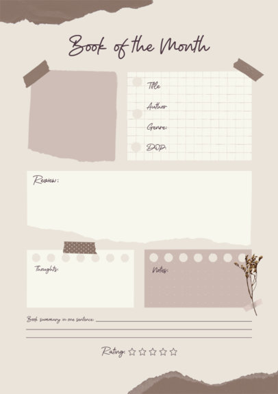 Planner Design Template for a Reading Journal Featuring a Stylish Theme