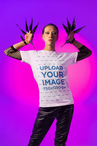 Round-Neck Bella Canvas Tee Mockup of a Woman with Decorative Claws m34191