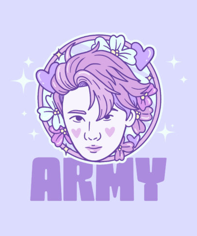 T-Shirt Design Creator for a K-Pop Band's Army Featuring an Illustrated Face Inspired by BTS