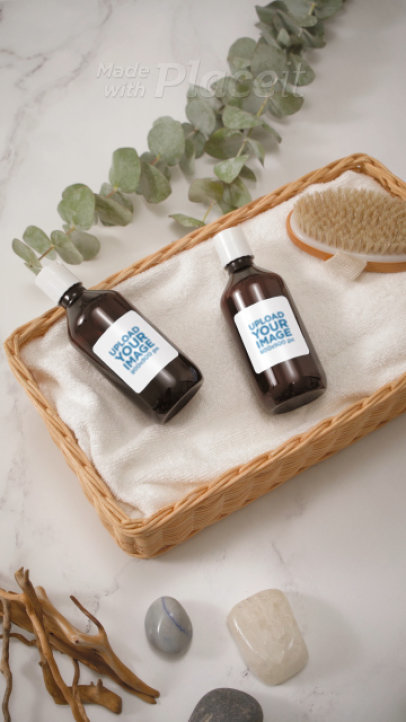 Video of a Woman Putting a Cosmetic Bottle on a Cute Basket 6753v