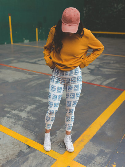 Women's Leggings Mockup of a Woman with Yellow Sweatshirt at a Parking Lot