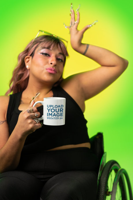 LGBTQ-Themed Mockup of a Woman Holding an 11 oz Coffee Mug