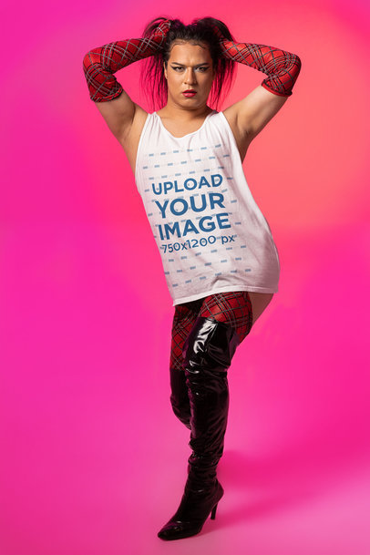 Bella Canvas Tank Top Mockup Featuring a Woman in a Trendy Look Inspired by Vogue