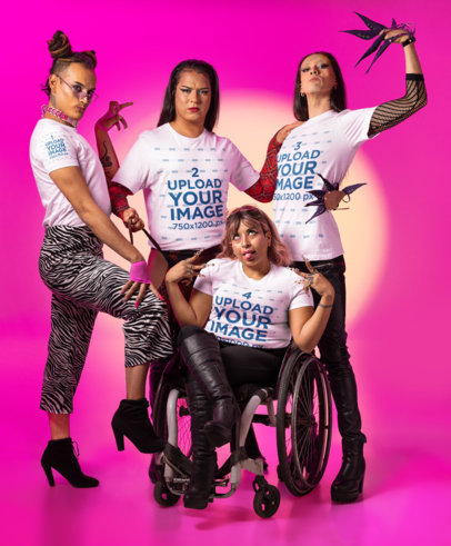Vogue-Inspired Mockup Featuring Four Women Wearing Bella Canvas T-Shirts
