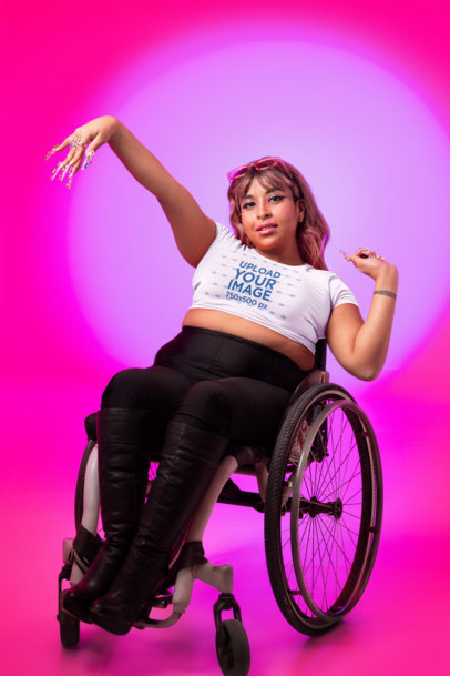 Pride Month-Themed Bella Canvas Crop Top Mockup of a Woman Using a Wheelchair