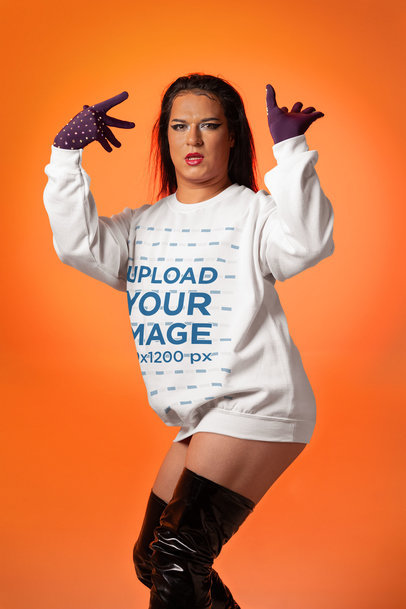 Gildan Sweatshirt Mockup of a Woman Wearing a Vogue-Inspired Look
