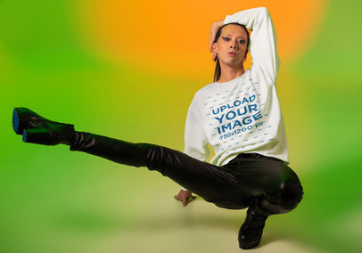 Sweatshirt Mockup of a Woman Doing a Vogue Dance Move for Gay Pride Month